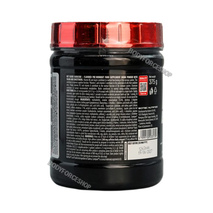 پمپ هات بلاد 375گرم سایتک|SCITEC  HOT BLOOD HARDCORE PRE-WORKOUT DRINK POWDR 375G - Image 3
